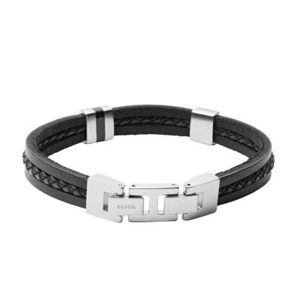 Czarna sk%c3%b3rzana bransoleta ze stalowym zapi%c4%99ciem jf03686040 fossil leather essentials bransoletka fossil dla m%c4%99%c5%bcczyzn z logiem fossil markowa bi%c5%bcuteria m%c4%99ska