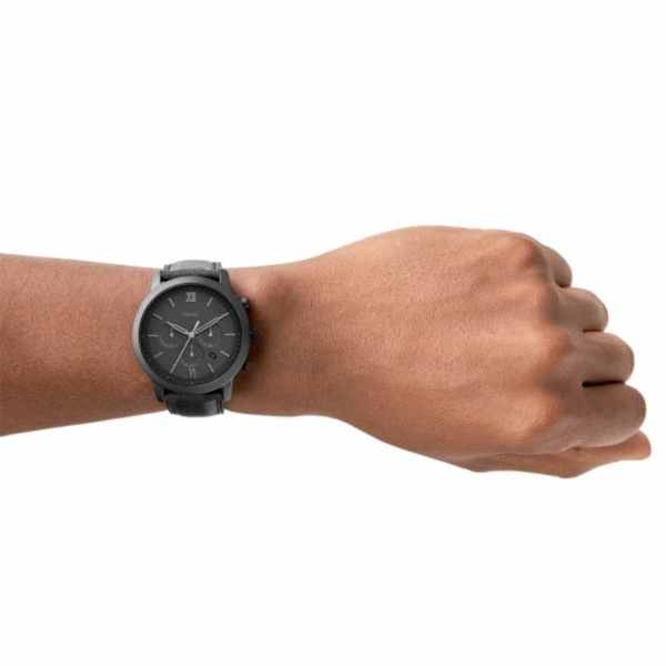 Czarny zegarek meski fossil na czarnym pasku czarna tarcza czarna koperta fs5503